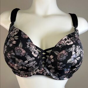 Torrid XO Boost Plunge Underwire Bra Skull Floral 44C